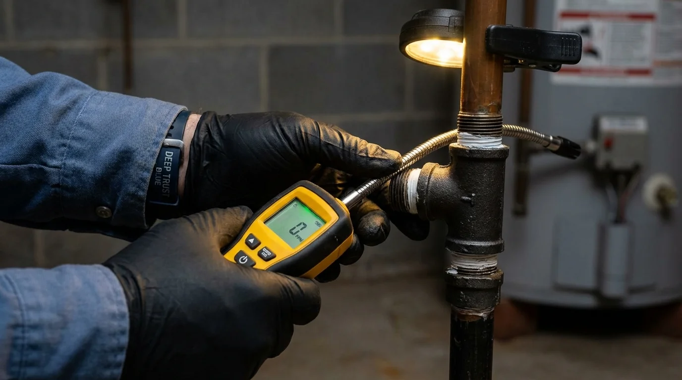 Gas leak detection with electronic sniffer by Johns Plumbing LLC in Creston