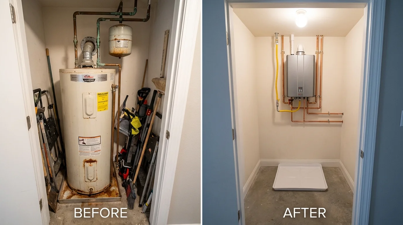 Tank water heater versus wall-mounted tankless unit comparison for Creston, IA homeowners