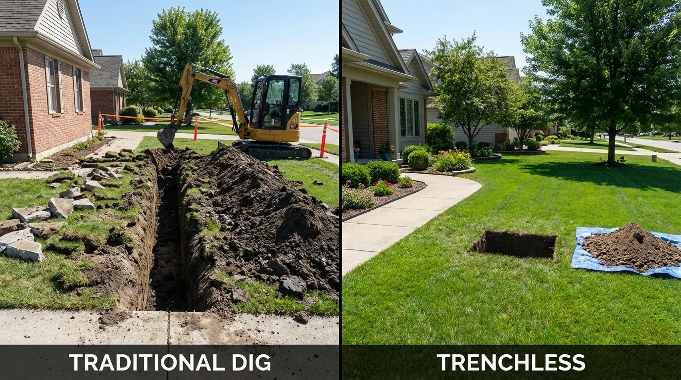 Trenchless sewer repair with minimal yard damage versus traditional excavation in Creston, IA